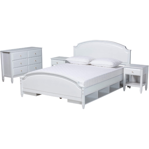 Elise 4 Piece Queen Bedroom Set in White Finished Wood