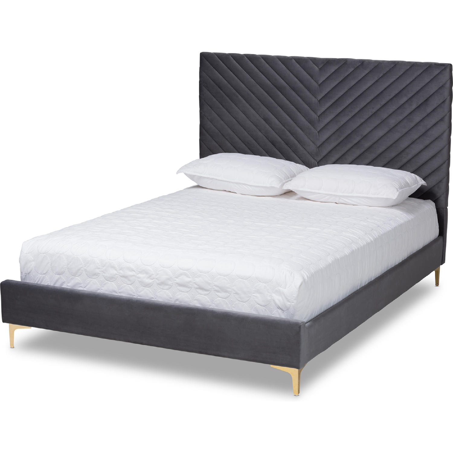 Baxton BBT61079 Grey Velvet Gold King Fabrico King Platform Bed