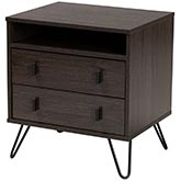 Glover 2 Drawer Nightstand in Dark Brown & Black Metal Hairpin Legs