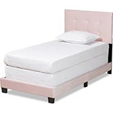 Caprice Twin Panel Bed in Tufted Light Pink Velvet