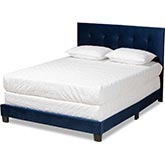 Caprice Queen Panel Bed in Tufted Navy Blue Velvet