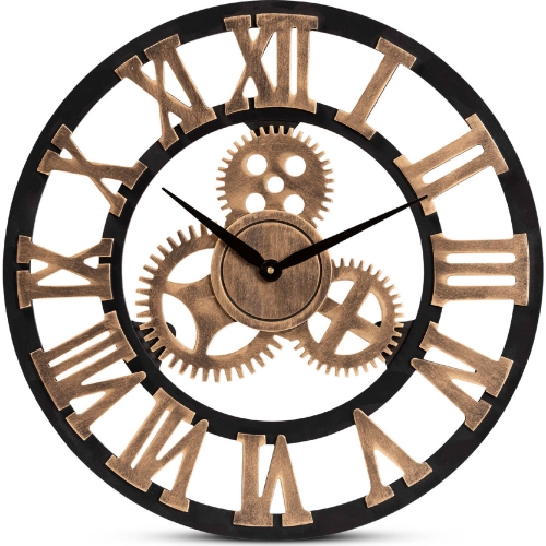 Randolph Wall Clock in Black & Distressed Brown Wood