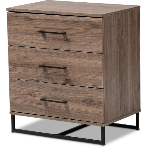 Daxton 3 Drawer Storage Chest in Rustic Oak Finish Wood & Black Metal