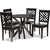 Ela 5 Piece Dining Set in Dark Brown Wood