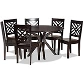 Ela 7 Piece Dining Set in Dark Brown Wood