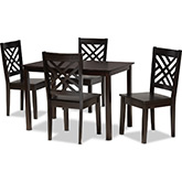 Ani 5 Piece Dining Set in Dark Brown Wood