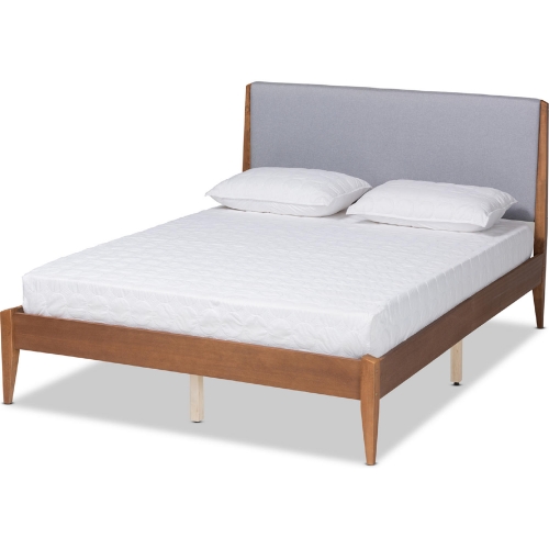 Lenora King Platform Bed in Grey Fabric & Walnut Finish Wood