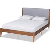 Lenora King Platform Bed in Grey Fabric & Walnut Finish Wood