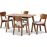 Damara 5 Piece Dining Set in Gray Fabric & Walnut Finish Wood