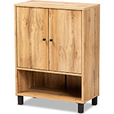 Rossin 2 Door Shoe Storage Cabinet w/ Bottom Shelf in Oak Finish Wood