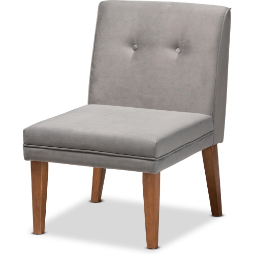 Stewart Dining Chair in Tufted Grey Velvet & Walnut Finish