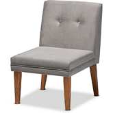 Stewart Dining Chair in Tufted Grey Velvet & Walnut Finish