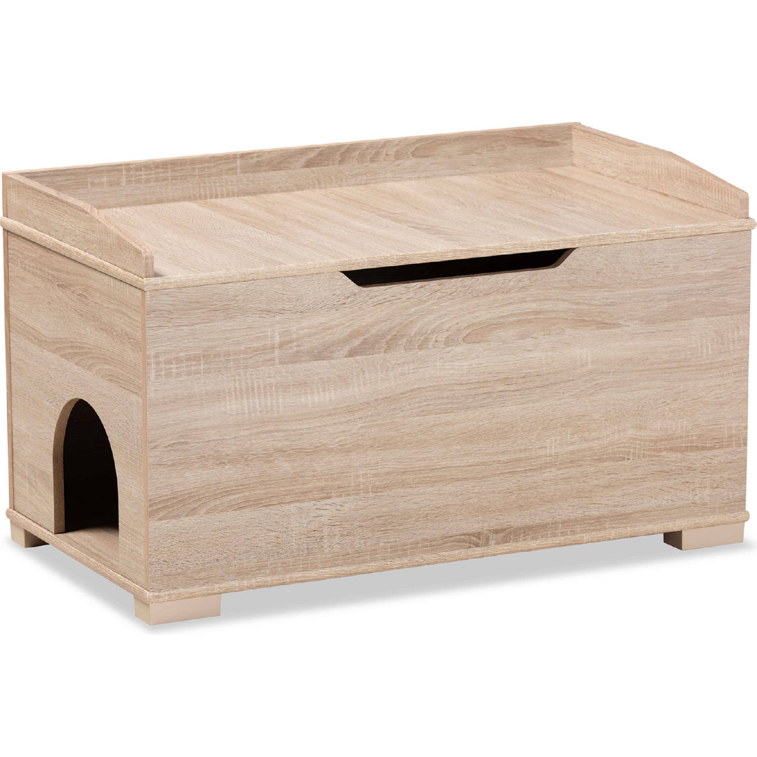 Mariam Cat Litter Box Cover House in Oak Finish Wood by Baxton