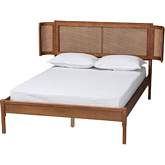 Eridian Full Platform Bed in Walnut Brown Finish Wood & Natural Rattan