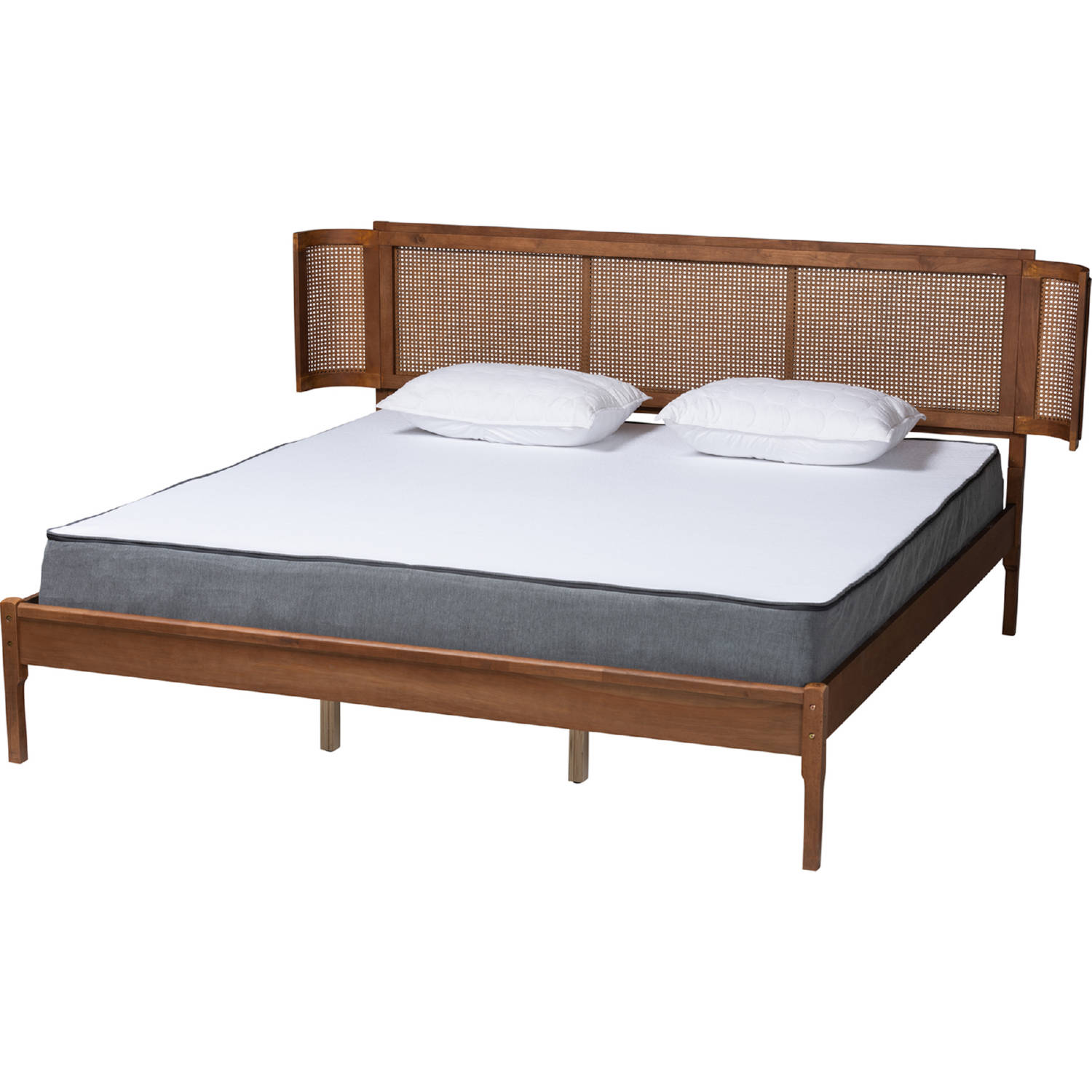 Baxton MG0070-Walnut Rattan-King Eridian King Platform Bed in Walnut ...