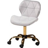 Savara Swivel Office Chair in Grey Velvet Fabric & Gold Metal