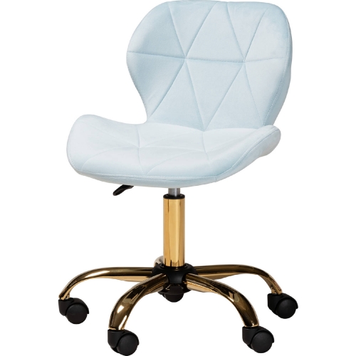 Savara Swivel Office Chair in Aqua Velvet Fabric & Gold Metal