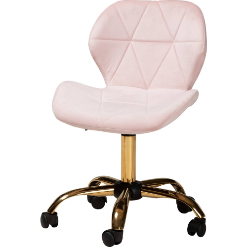 Savara Swivel Office Chair in Blush Pink Velvet Fabric & Gold Metal