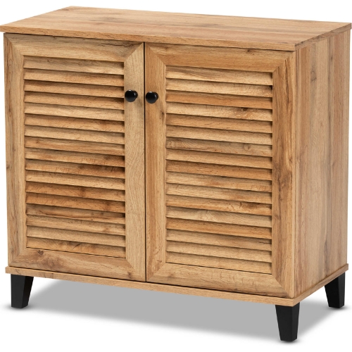 Coolidge 2-Door Shoe Storage Cabinet in Oak Brown Finish Wood