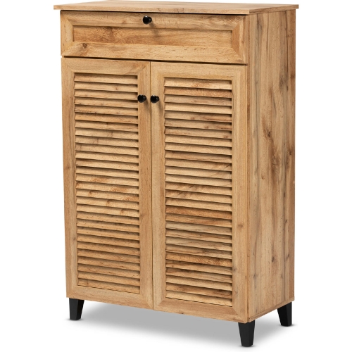 Coolidge 5-Shelf Shoe Storage Cabinet in Oak Brown Finish Wood