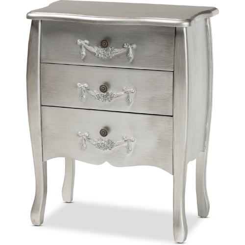 Eliya 3 Drawer Storage Cabinet Brushed Silver Finished Wood