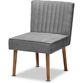 Alvis Dining Chair in Channel Tufted Grey Velvet & Walnut Finish