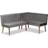 Alvis 2 PC Dining Nook Banquette Set in Tufted Grey Velvet & Walnut