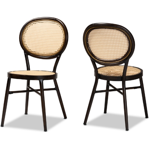 Thalia Outdoor Dining Chair in Dark Brown Metal & Synthetic Rattan (Set of 2)