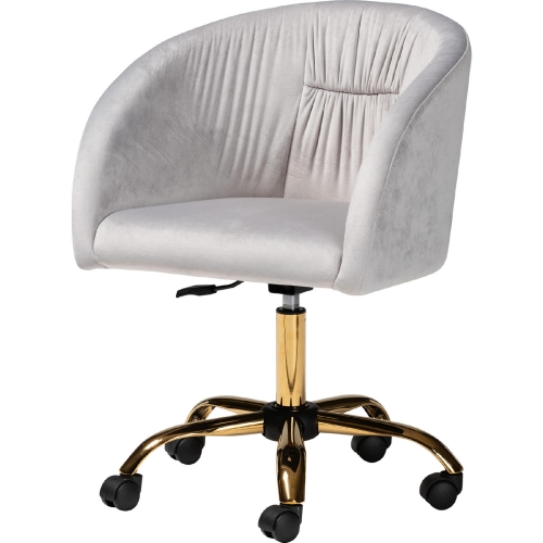 Ravenna Swivel Office Chair in Grey Velvet Fabric & Gold Metal