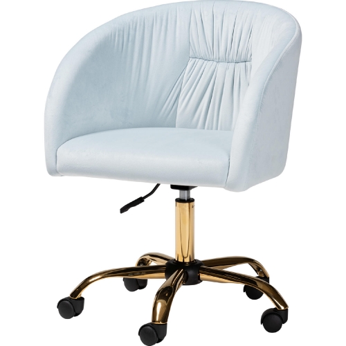 Ravenna Swivel Office Chair in Aqua Velvet Fabric & Gold Metal