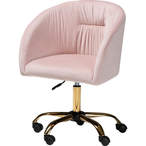 Ravenna Swivel Office Chair in Blush Pink Velvet Fabric & Gold Metal