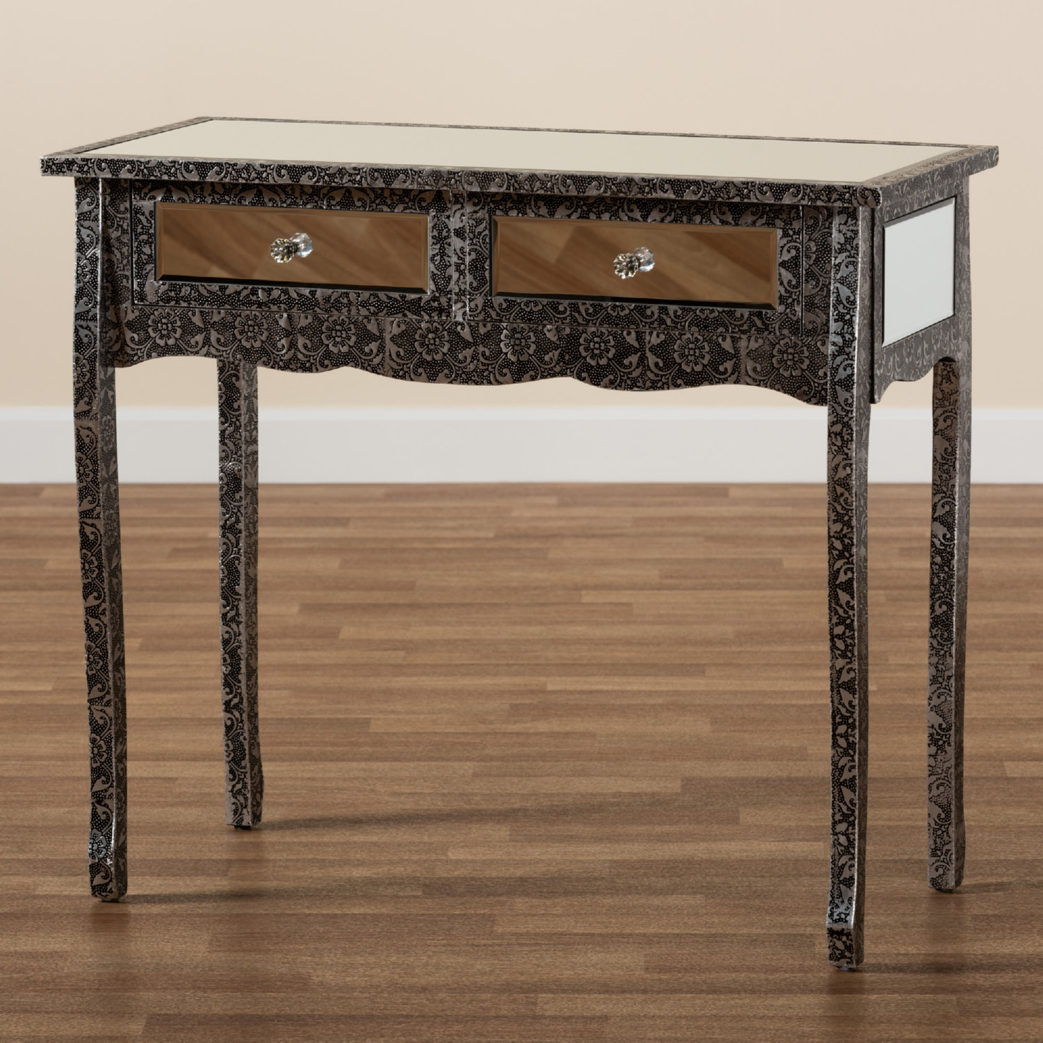 Baxton JY20B141 Silver Console Wycliff 2 Drawer Console Table in