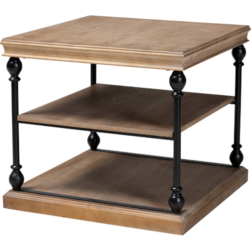 Sebastian 3 Tier End Table in Grey Wash Wood & Black Metal