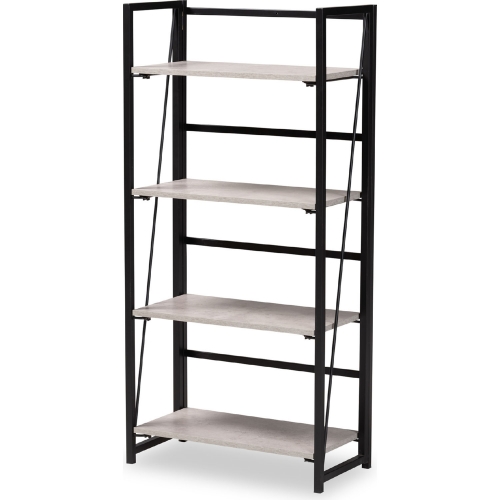 Lakota 4 Tier Bookcase in Light Grey Wood & Black Metal