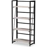 Lakota 4 Tier Bookcase in Light Grey Wood & Black Metal