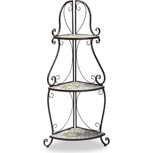 Airell 3 Tier Plant Stand in Black Metal & Multicolor Glass