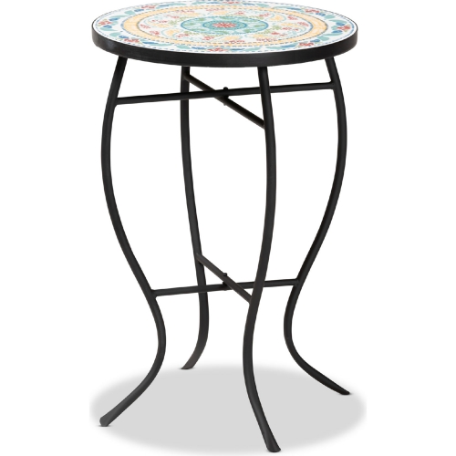 Gaenor Plant Stand in Black Metal & Multicolor Ceramic Tile