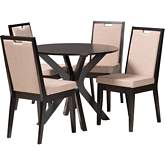 Eira 5 Piece Dining Set in Dark Brown Wood & Sand Fabric