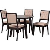 Alani 5 Piece Dining Set in Dark Brown Wood & Tufted Beige Fabric