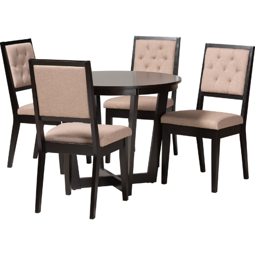 Kala 5 Piece Dining Set in Dark Brown Wood & Beige Fabric