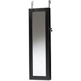 Richelle Over Door Hanging Jewelry Armoire & Mirror in Black Wood