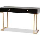 Beagan 2 Drawer Console Table in Black Wood & Gold Metal