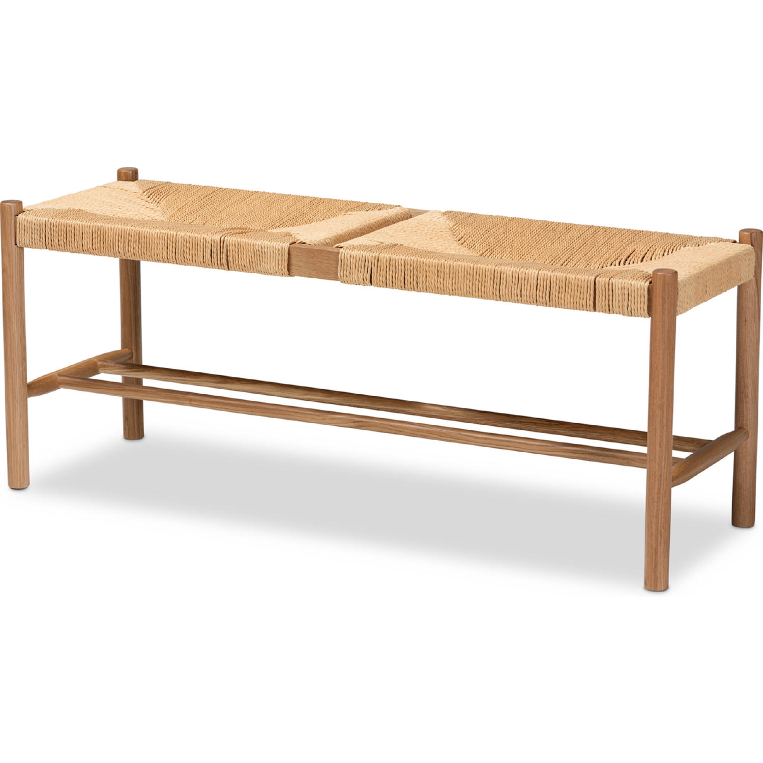 Baxton SK9151-Oak-Bench Saura Dining Bench in Oak Brown Finish Wood & Hemp