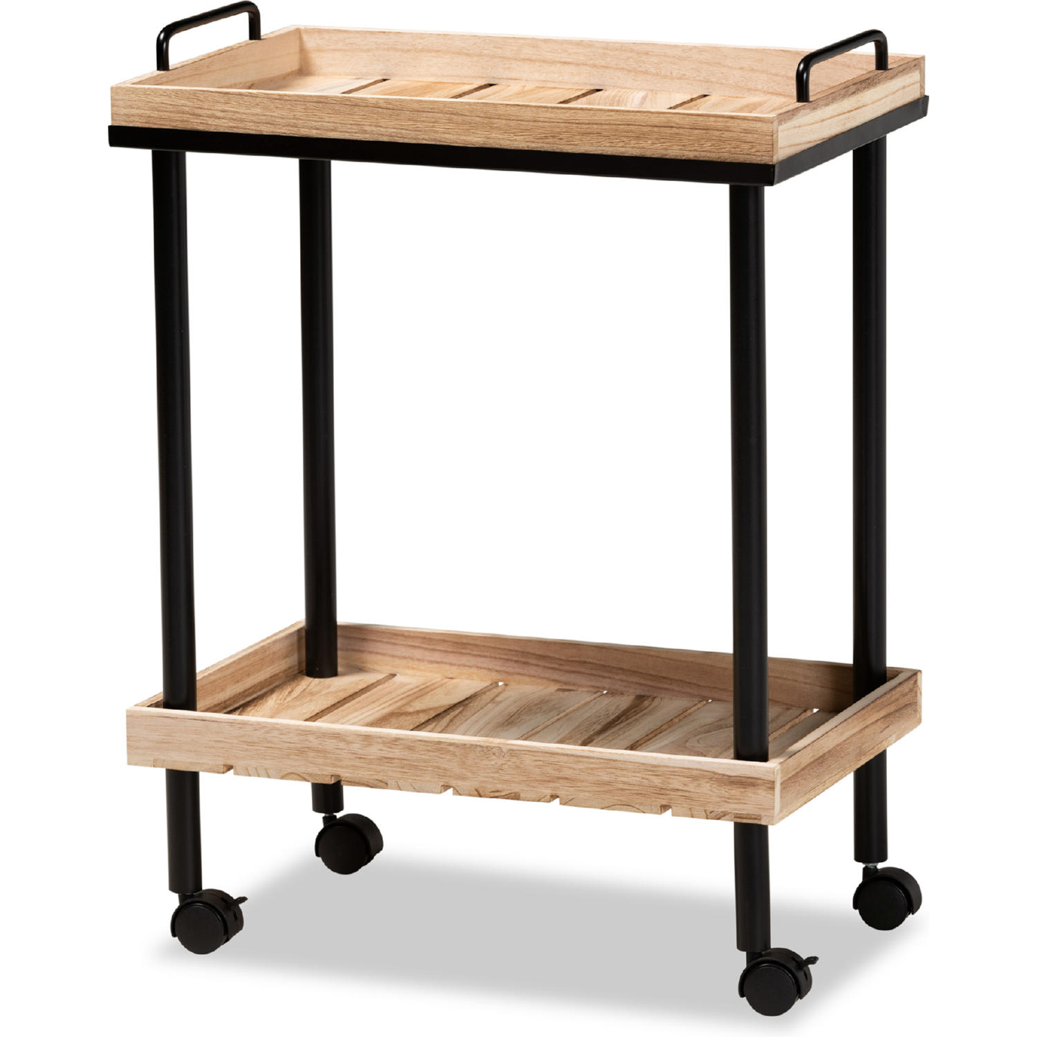 Baxton 7324 Metal Oak Kitchen Cart Olinda Kitchen Cart in Oak