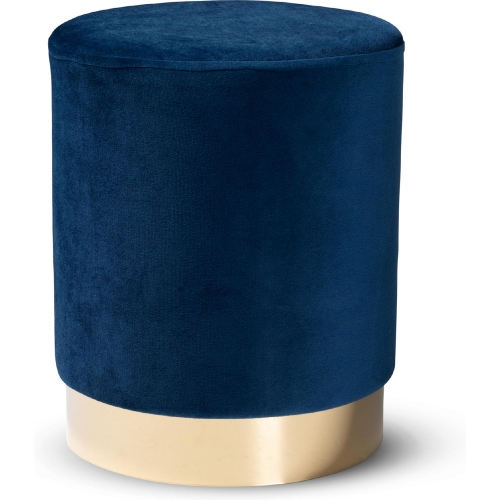 Chaela Ottoman in Navy Blue Velvet & Gold Metal