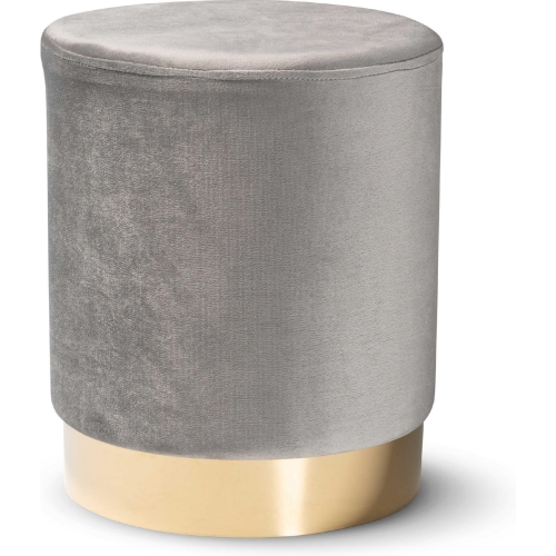 Chaela Ottoman in Grey Velvet & Gold Metal