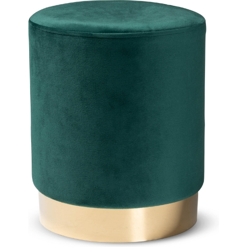 Chaela Ottoman in Green Velvet & Gold Metal