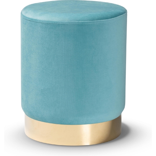 Chaela Ottoman in Sky Blue Velvet & Gold Metal