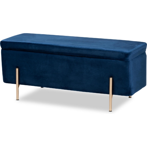 Rockwell Navy Blue Velvet & Gold Metal Storage Bench