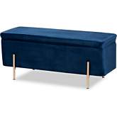 Rockwell Navy Blue Velvet & Gold Metal Storage Bench